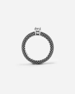ANELLO FEDE SOLITARIO PUNTINATA IN ARGENTO CON BRILLANTE BIANCO