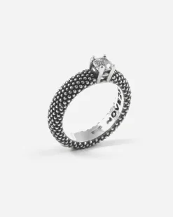 ANELLO FEDE SOLITARIO PUNTINATA IN ARGENTO CON BRILLANTE BIANCO
