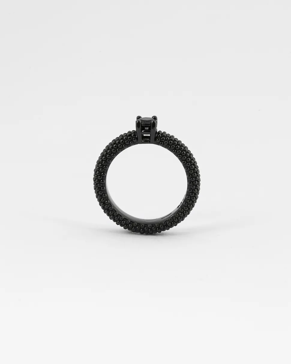ANELLO FEDE SOLITARIO PUNTINATO TOTAL BLACK