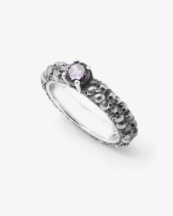 ANELLO FEDE SOLITARIO TESCHI HIDDEN GEM IN ARGENTO CON BRILLANTE VIOLA