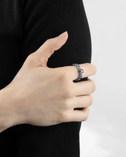 ANELLO FEDE SOLITARIO TESCHI HIDDEN GEM IN ARGENTO CON BRILLANTE VIOLA