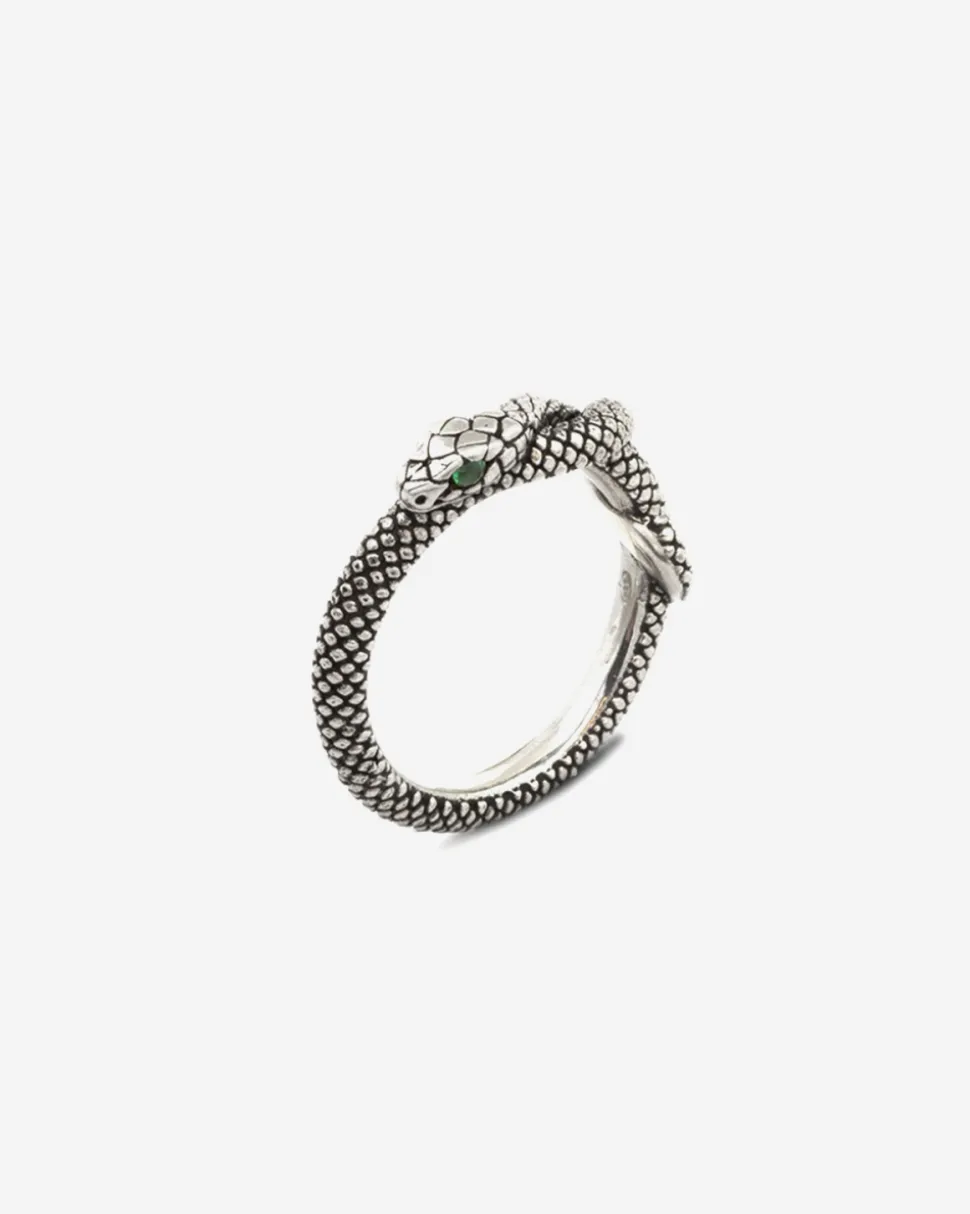 ANELLO FEDINA SERPENTE CON OCCHI CON BRILLANTI VERDI