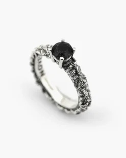 ANELLO FEDINA SOLITARIO FOGLIE CON ZIRCONIA CUBICA NERA