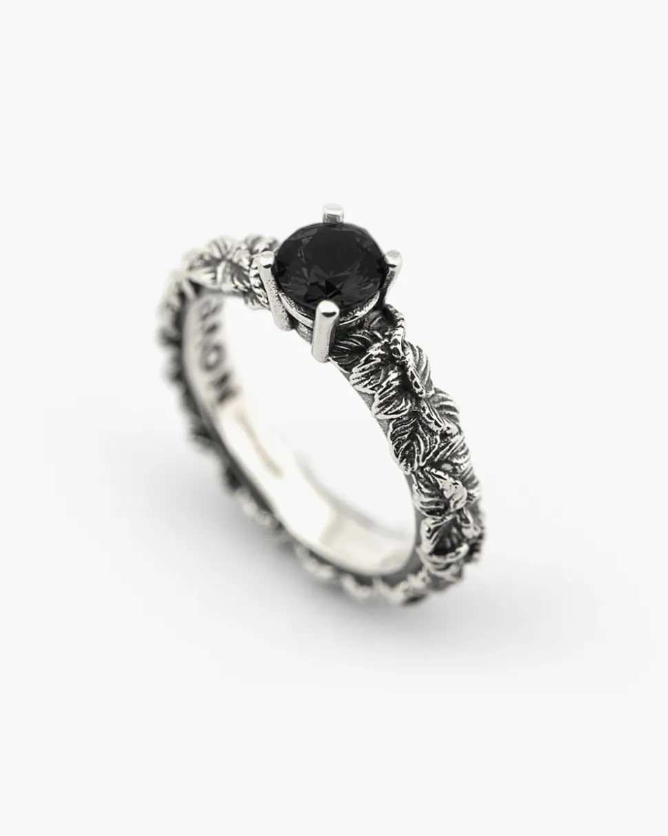 ANELLO FEDINA SOLITARIO FOGLIE CON ZIRCONIA CUBICA NERA