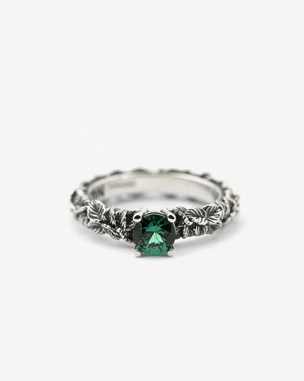 ANELLO FEDINA SOLITARIO FOGLIE CON ZIRCONIA CUBICA VERDE