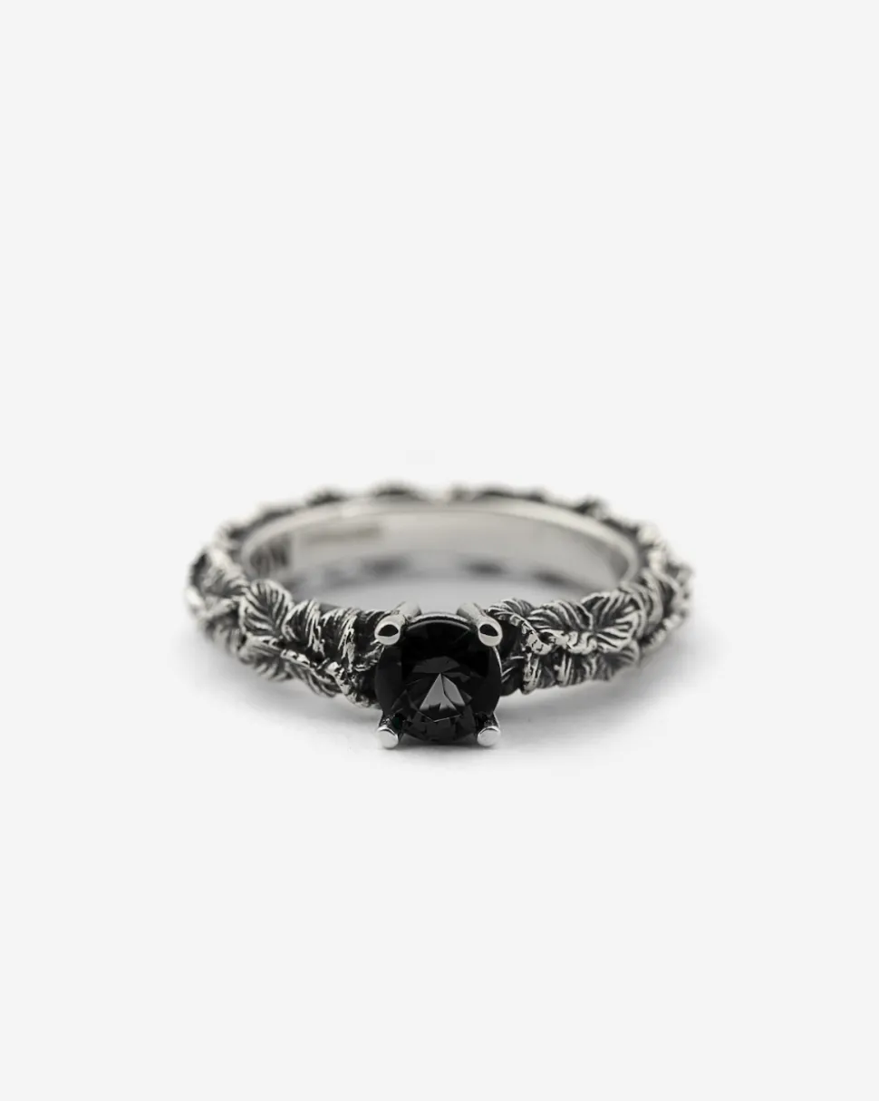 ANELLO FEDINA SOLITARIO FOGLIE CON ZIRCONIA CUBICA NERA