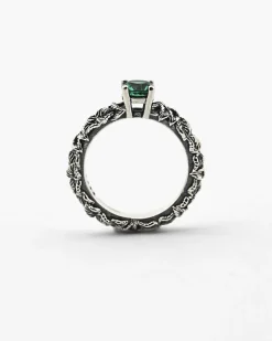 ANELLO FEDINA SOLITARIO FOGLIE CON ZIRCONIA CUBICA VERDE