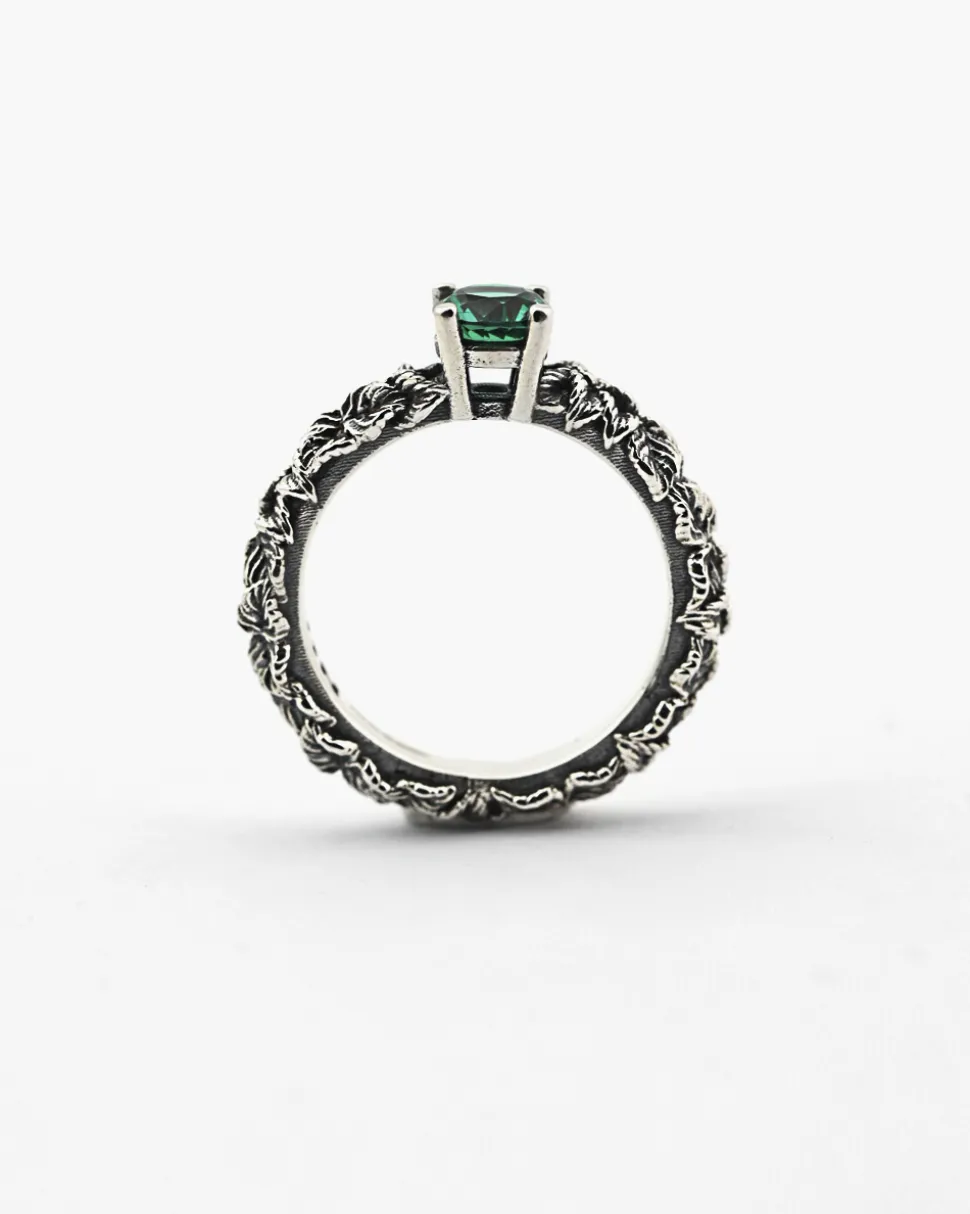 ANELLO FEDINA SOLITARIO FOGLIE CON ZIRCONIA CUBICA VERDE