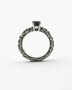 ANELLO FEDINA SOLITARIO FOGLIE CON ZIRCONIA CUBICA NERA