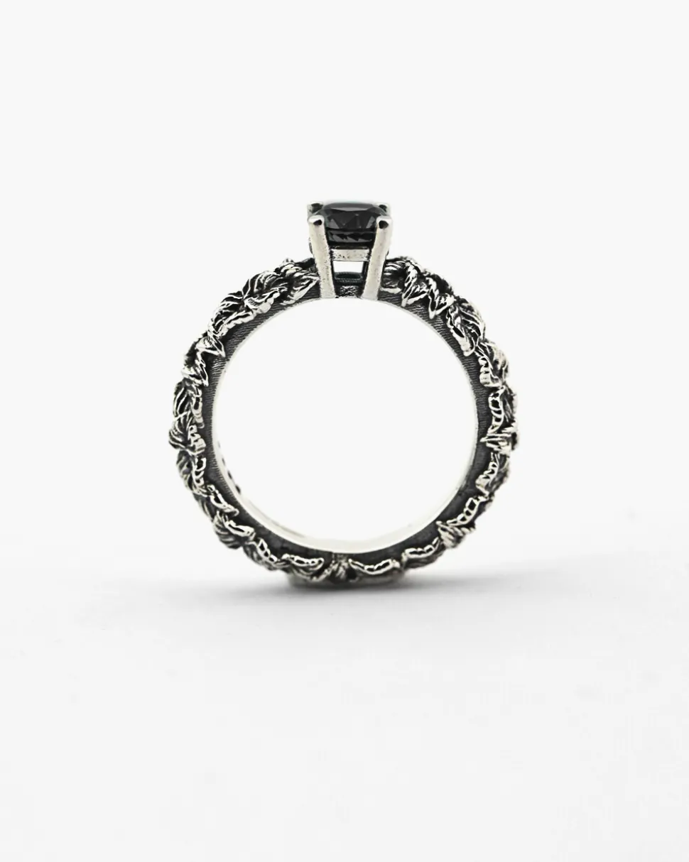 ANELLO FEDINA SOLITARIO FOGLIE CON ZIRCONIA CUBICA NERA