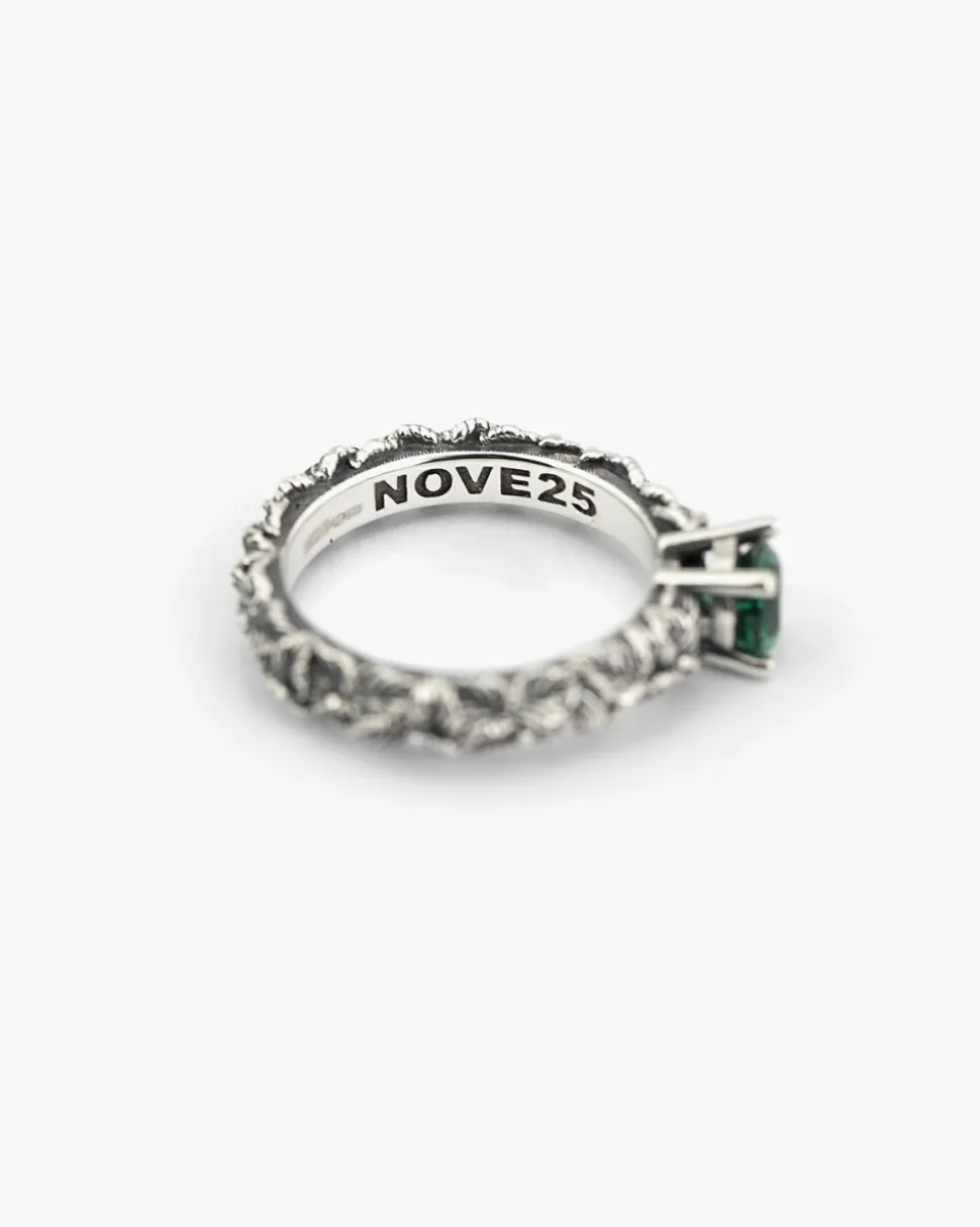 ANELLO FEDINA SOLITARIO FOGLIE CON ZIRCONIA CUBICA VERDE