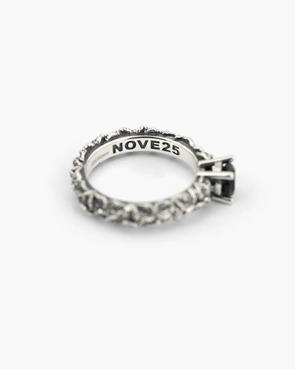 ANELLO FEDINA SOLITARIO FOGLIE CON ZIRCONIA CUBICA NERA