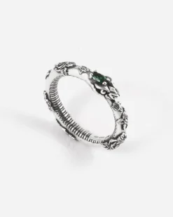 ANELLO SERPENTE UROBORO ETERNAL GREEN IN ARGENTO CON ROSE E BRILLANTI VERDI