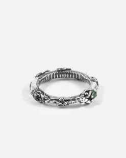 ANELLO SERPENTE UROBORO ETERNAL GREEN IN ARGENTO CON ROSE E BRILLANTI VERDI
