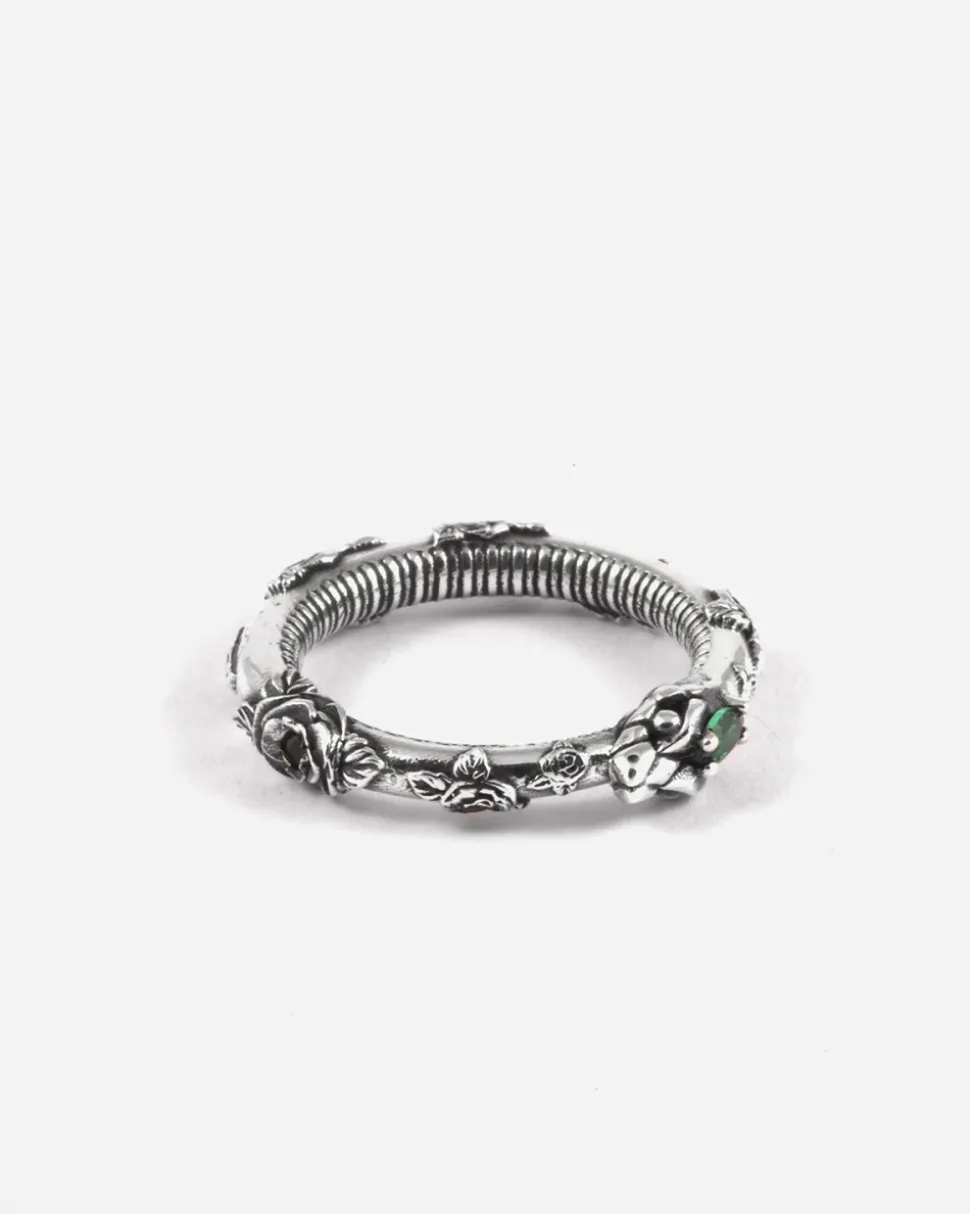 ANELLO SERPENTE UROBORO ETERNAL GREEN IN ARGENTO CON ROSE E BRILLANTI VERDI
