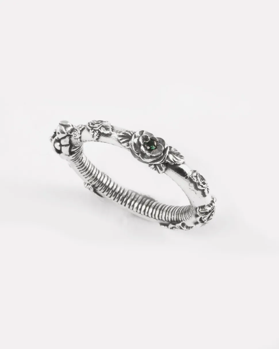 ANELLO SERPENTE UROBORO ETERNAL GREEN IN ARGENTO CON ROSE E BRILLANTI VERDI