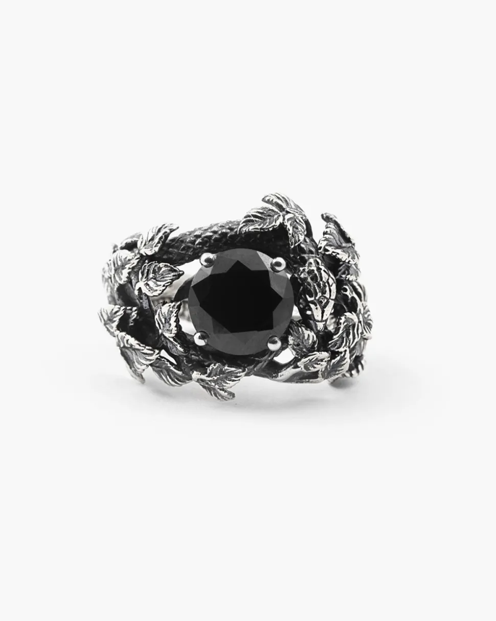 ANELLO SOLITARIO EDEN CON SERPENTI E ZIRCONIA CUBICA NERA