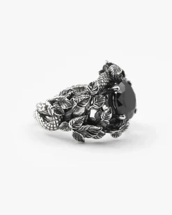 ANELLO SOLITARIO EDEN CON SERPENTI E ZIRCONIA CUBICA NERA