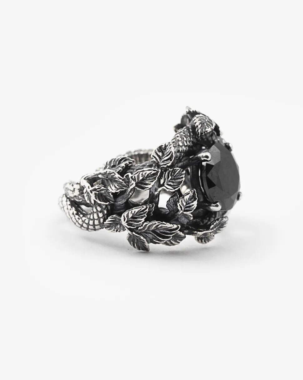 ANELLO SOLITARIO EDEN CON SERPENTI E ZIRCONIA CUBICA NERA