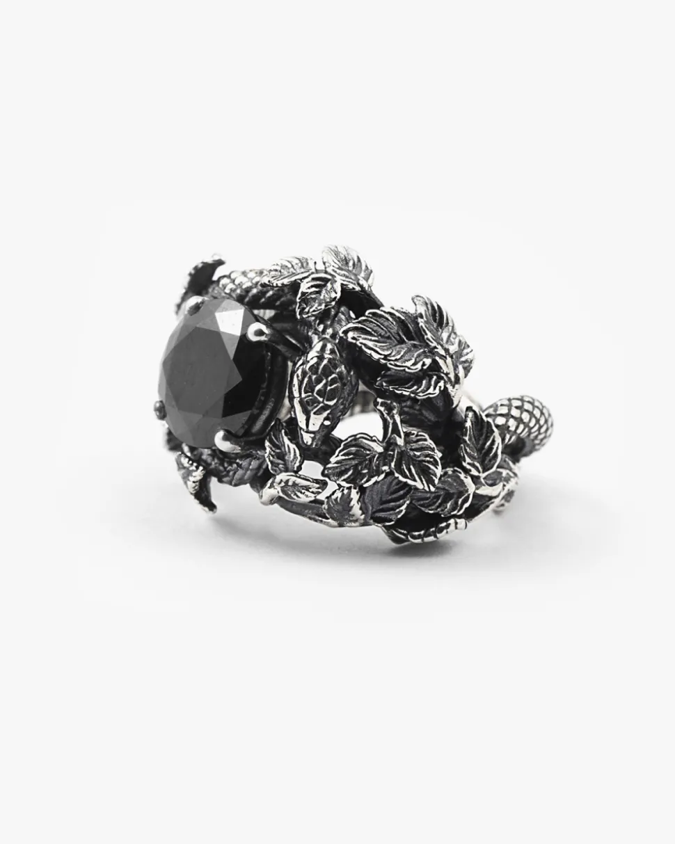 ANELLO SOLITARIO EDEN CON SERPENTI E ZIRCONIA CUBICA NERA