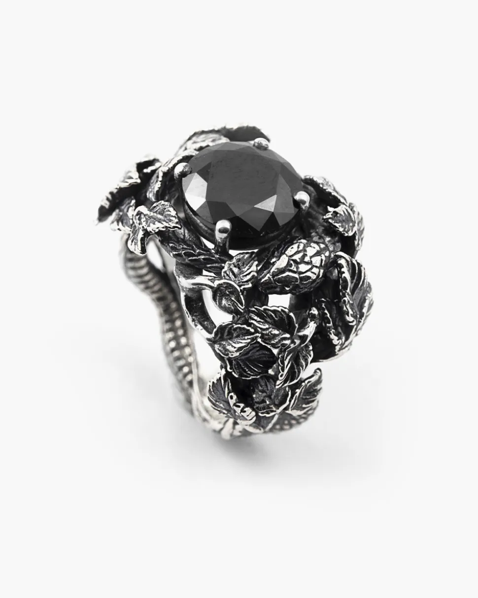 ANELLO SOLITARIO EDEN CON SERPENTI E ZIRCONIA CUBICA NERA