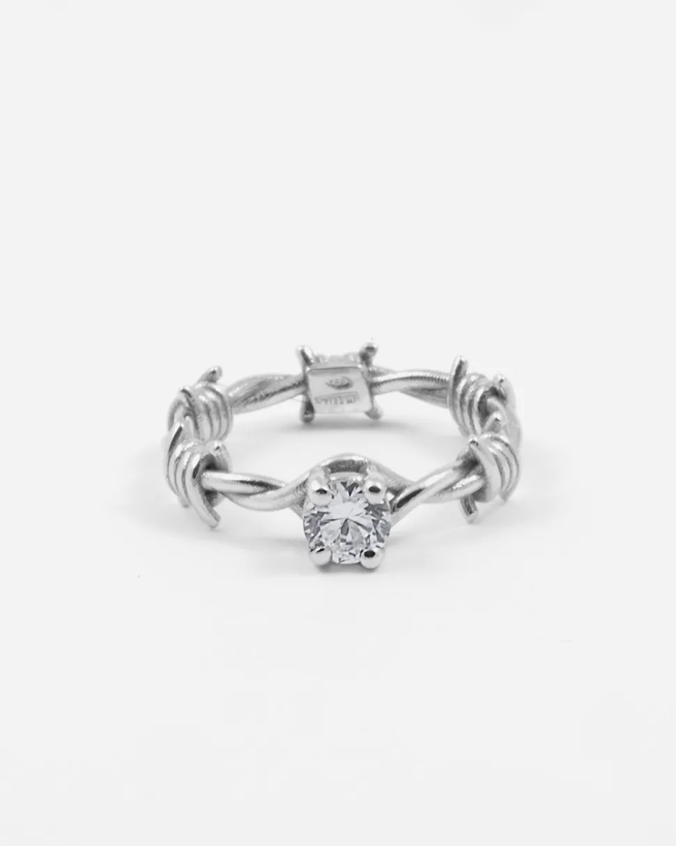 ANELLO SOLITARIO FILO SPINATO IN ARGENTO