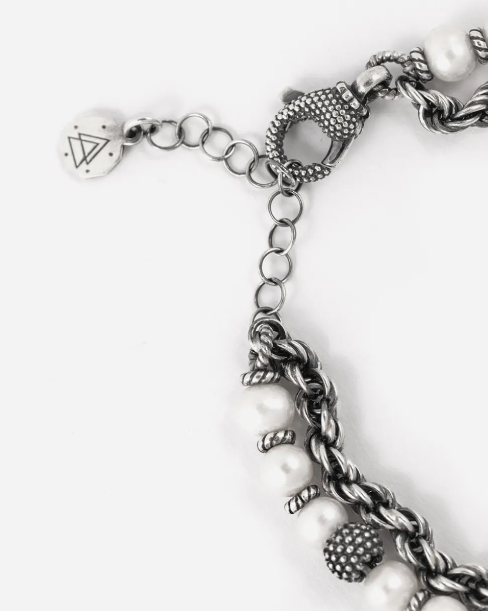 BRACCIALE CORDA PARTHENOPE IN ARGENTO CON PERLE E SFERE PUNTINATE