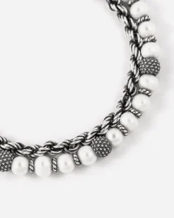 BRACCIALE CORDA PARTHENOPE IN ARGENTO CON PERLE E SFERE PUNTINATE