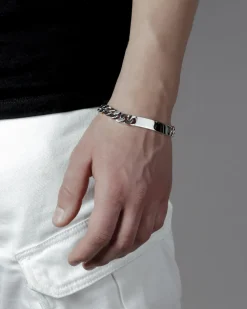 BRACCIALE GRUMETTA QUADRATA CON TARGA FILO 300 IN ARGENTO