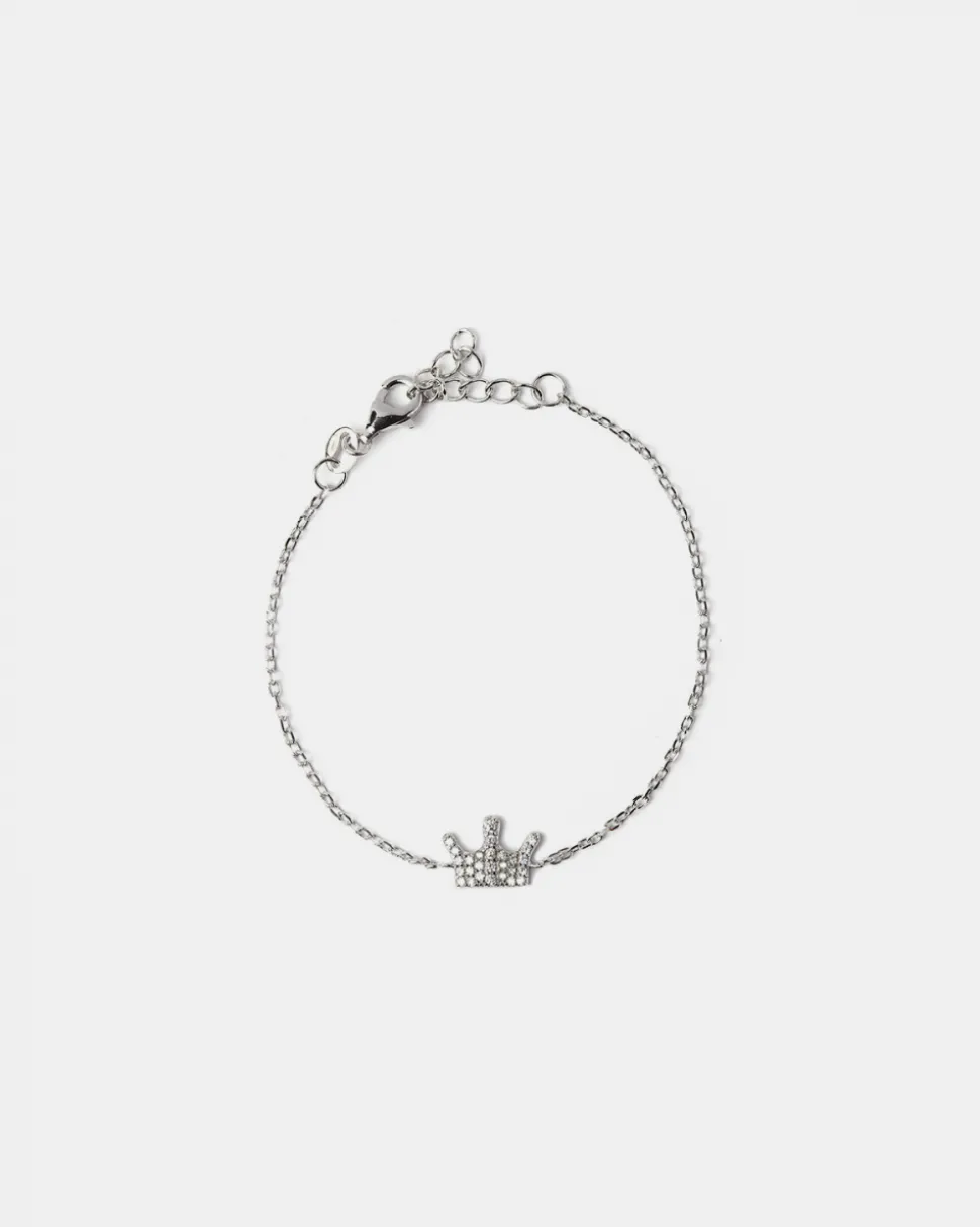 BRACCIALE IN ARGENTO RODIATO CON CORONA CON BRILLANTI