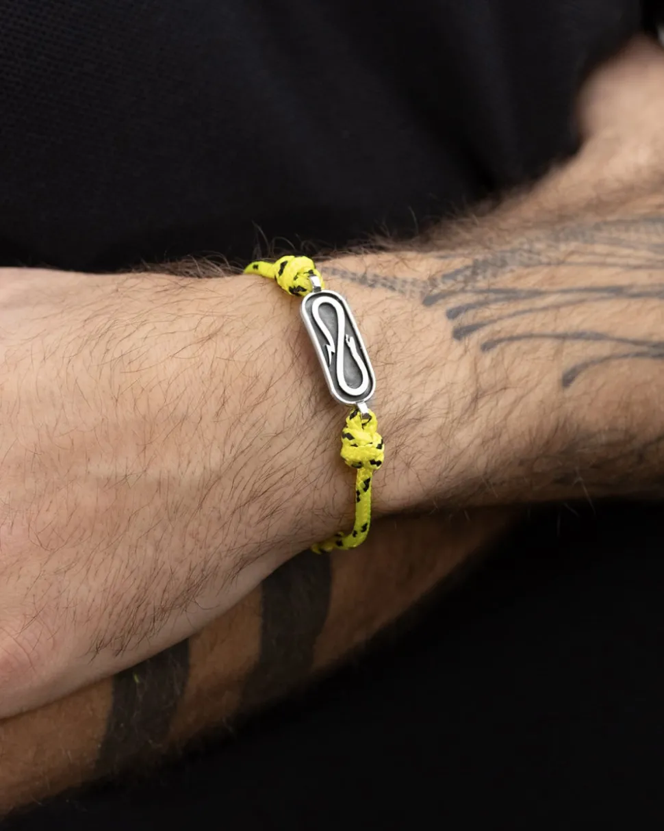 BRACCIALE IN CORDA GIALLA CON TARGA PROPAGANDA W/ NOVE25 IN ARGENTO