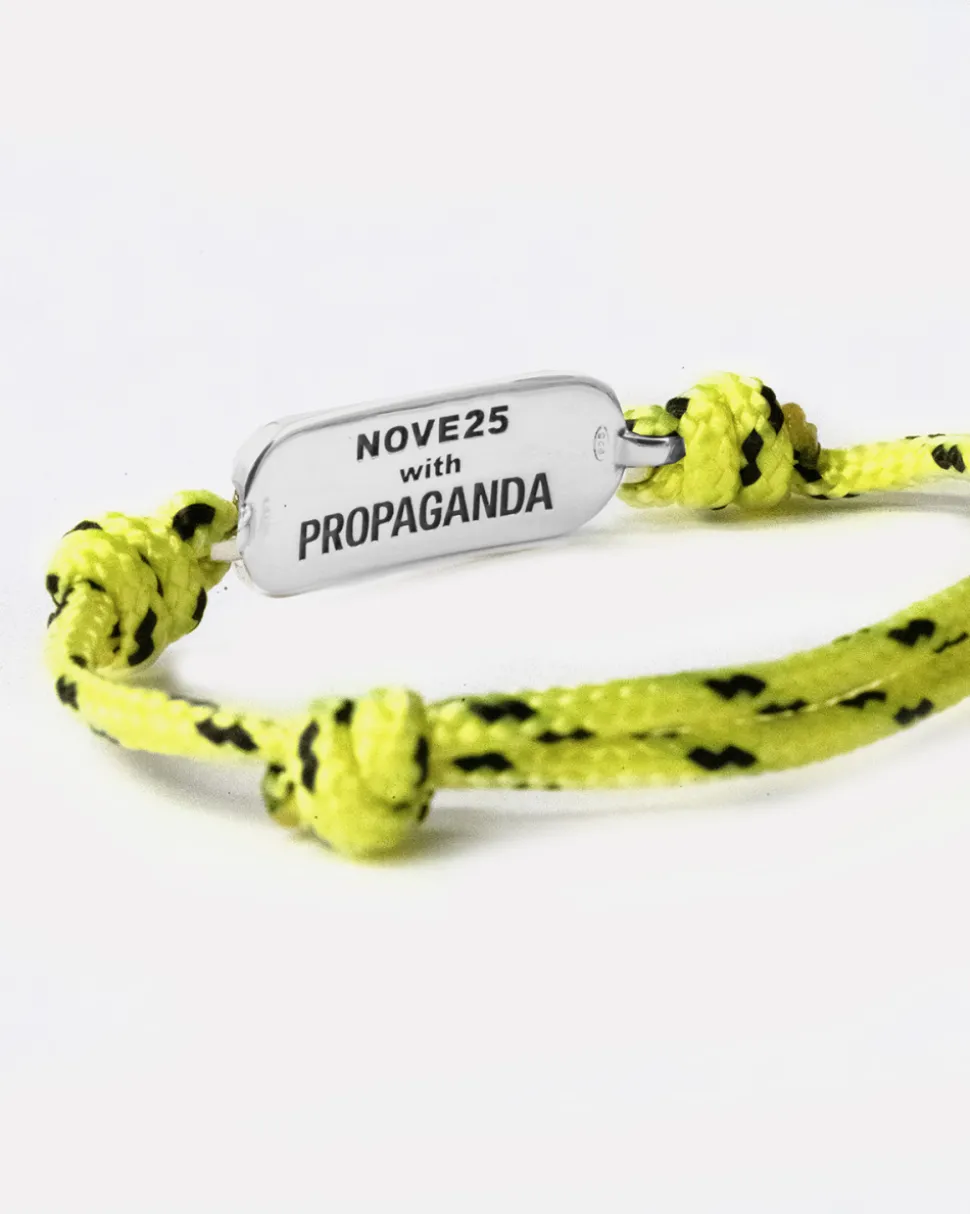 BRACCIALE IN CORDA GIALLA CON TARGA PROPAGANDA W/ NOVE25 IN ARGENTO
