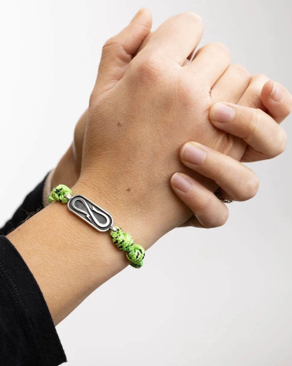 BRACCIALE IN CORDA VERDE CON TARGA PROPAGANDA W/ NOVE25 IN ARGENTO