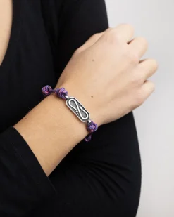 BRACCIALE IN CORDA VIOLA CON TARGA PROPAGANDA W/ NOVE25 IN ARGENTO