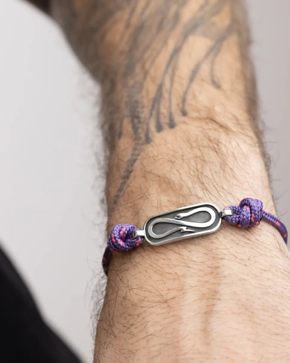 BRACCIALE IN CORDA VIOLA CON TARGA PROPAGANDA W/ NOVE25 IN ARGENTO