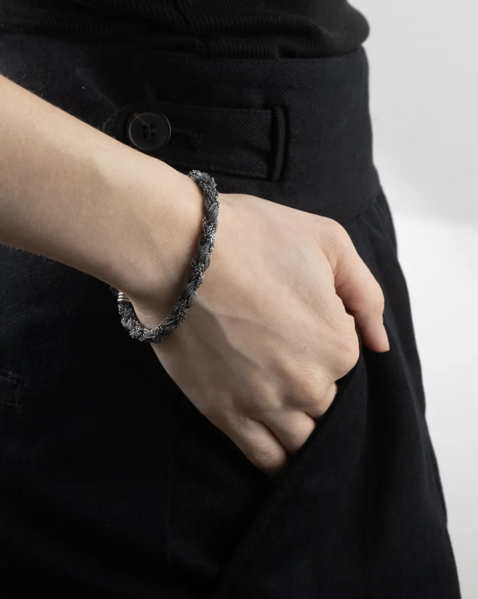 BRACCIALE INTRECCIO MIXED TEXTURE IN ARGENTO