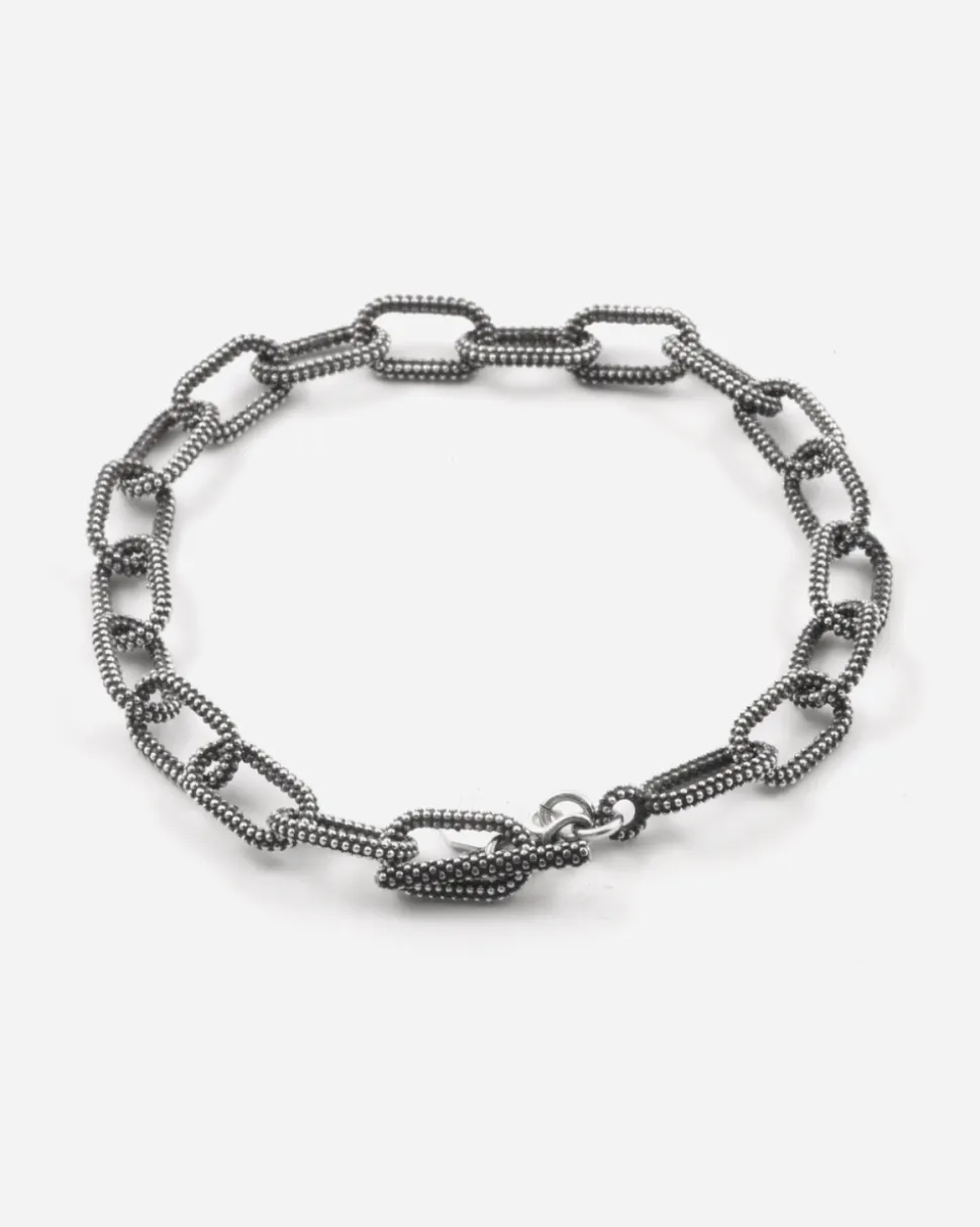 BRACCIALE MAGLIE OVALI PUNTINATE PICCOLE IN ARGENTO