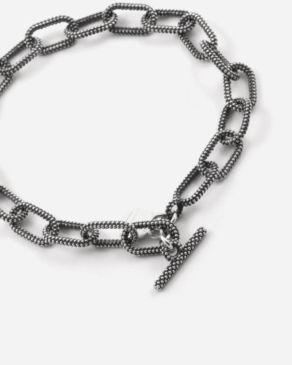BRACCIALE MAGLIE OVALI PUNTINATE PICCOLE IN ARGENTO
