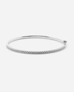 BRACCIALE MANETTA OVALE SOTTILE SHINY CUFF IN ARGENTO CON BRILLANTI