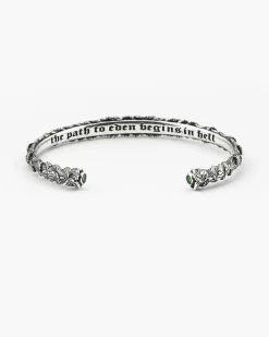 BRACCIALE RIGIDO FOGLIE CON BRILLANTE VERDE