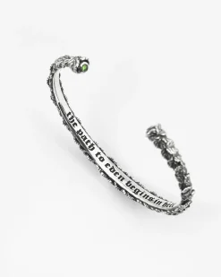 BRACCIALE RIGIDO FOGLIE CON BRILLANTE VERDE