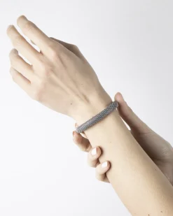 BRACCIALE RIGIDO PUNTINATO IN ARGENTO