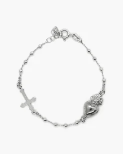 BRACCIALE ROSARIO CUORE EX-VOTO E CROCE GOTICA