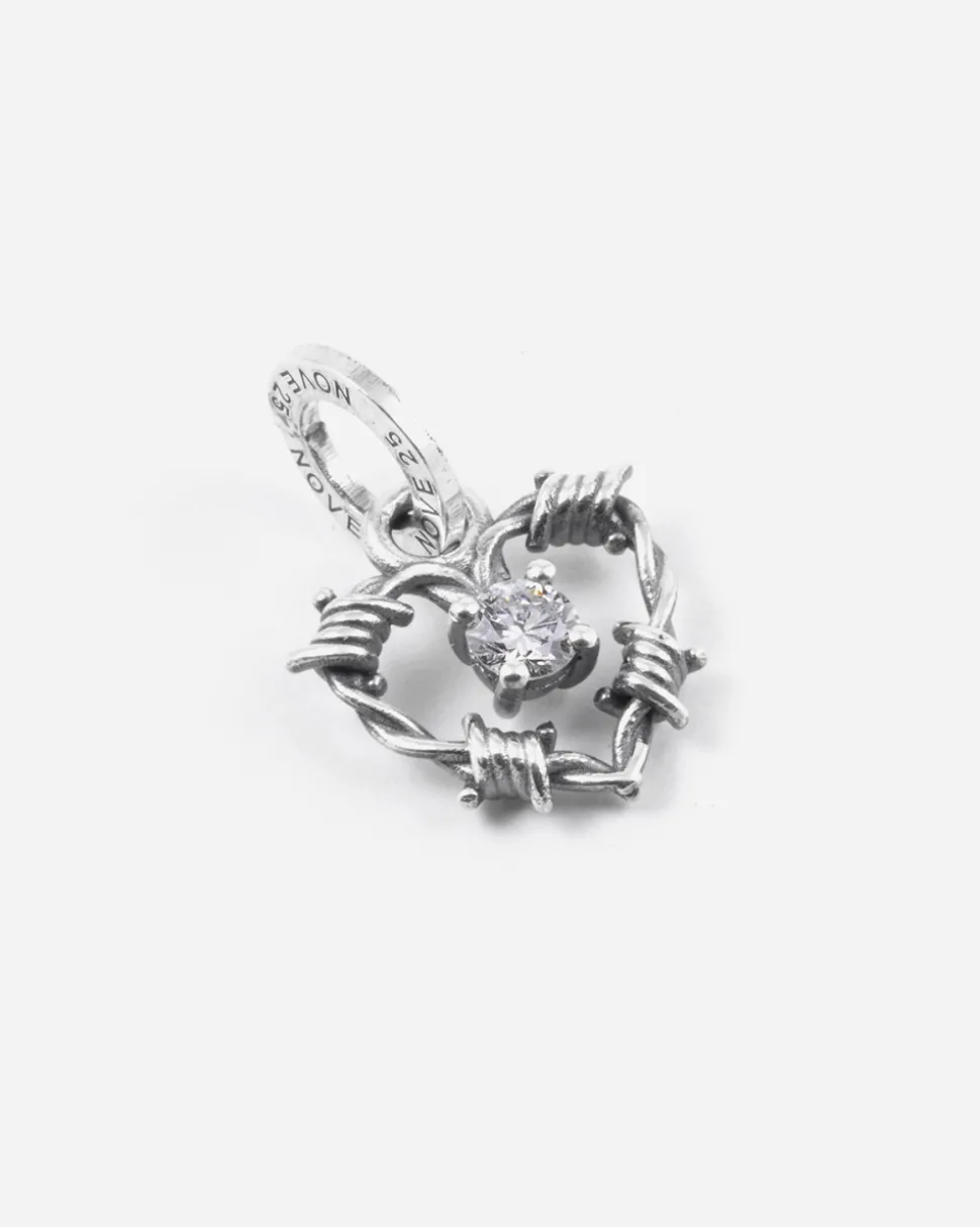 CIONDOLO CHARM CUORE FILO SPINATO ARGENTO CON DIAMANTE
