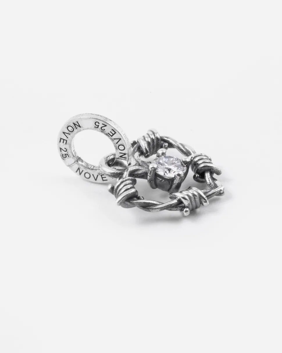 CIONDOLO CHARM CUORE FILO SPINATO ARGENTO CON DIAMANTE