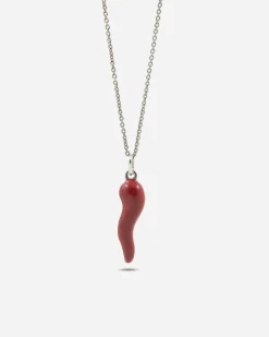 CIONDOLO CORNINO PORTAFORTUNA IN ARGENTO CON SMALTO ROSSO