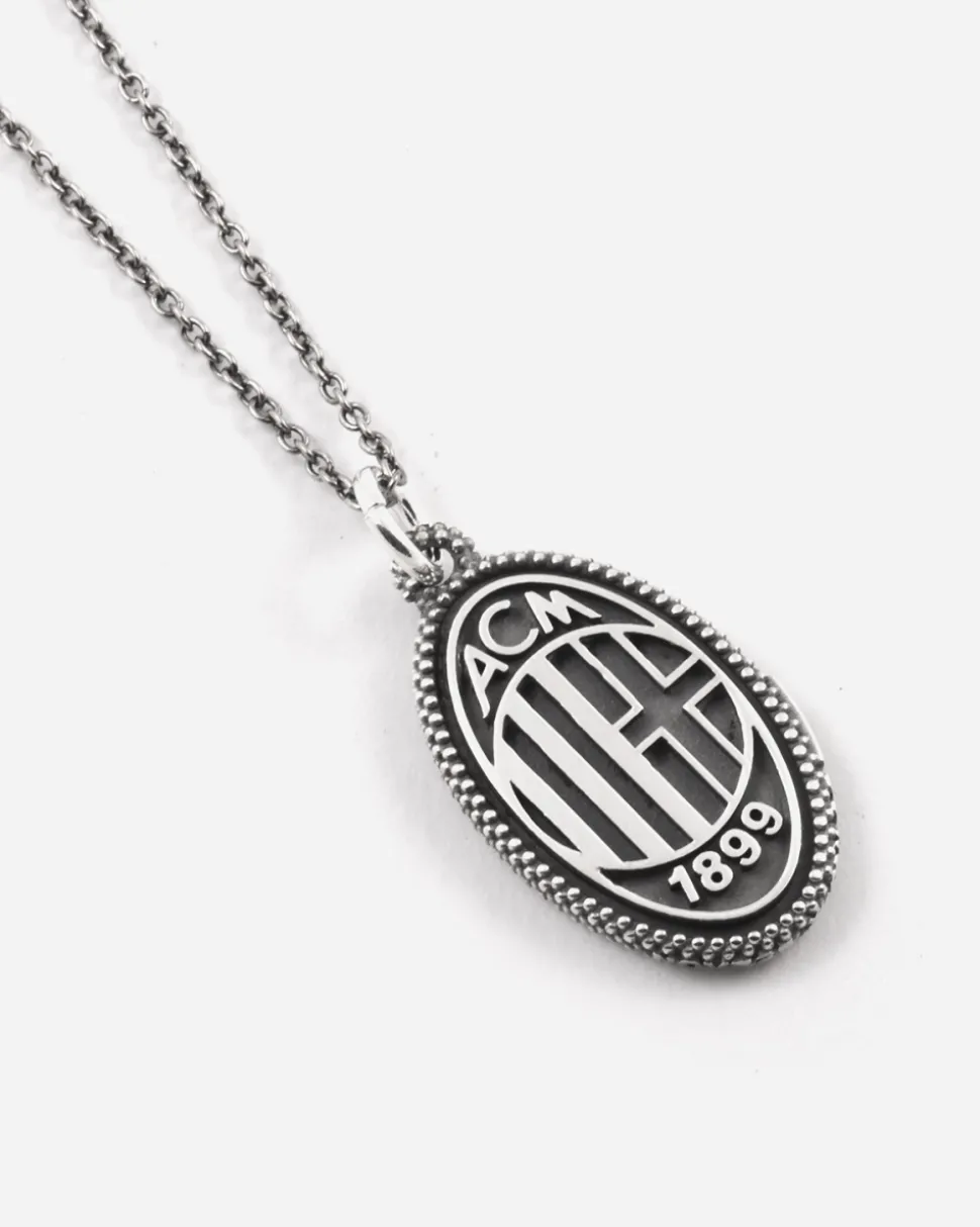 CIONDOLO PUNTINATO CON LOGO E DIAVOLO AC MILAN IN ARGENTO