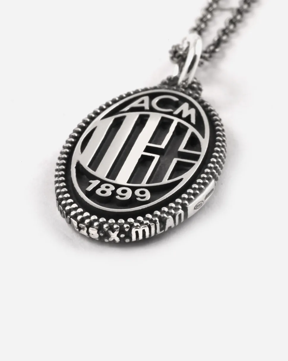 CIONDOLO PUNTINATO CON LOGO E DIAVOLO AC MILAN IN ARGENTO