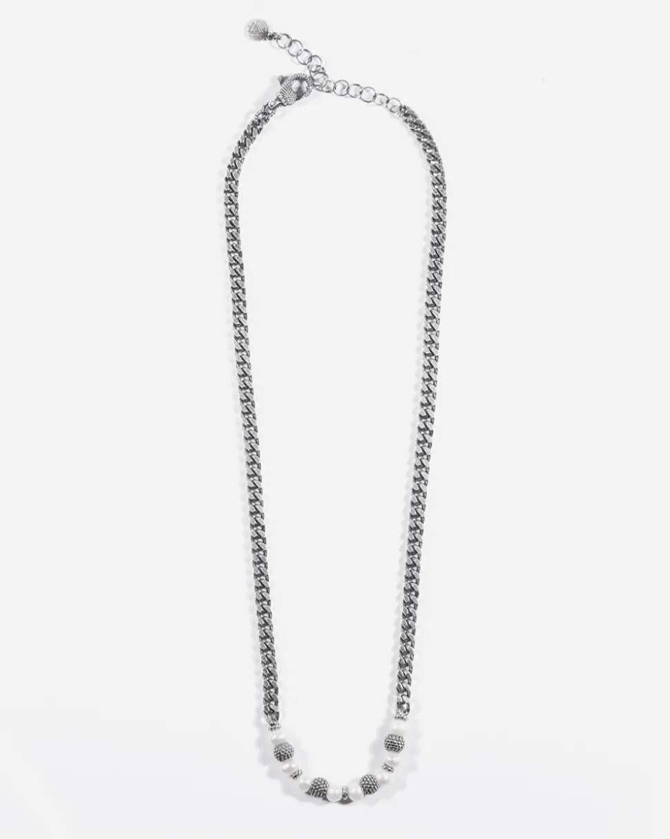COLLANA GRUMETTA PARTHENOPE IN ARGENTO CON PERLE E SFERE PUNTINATE