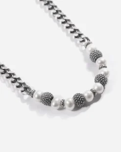 COLLANA GRUMETTA PARTHENOPE IN ARGENTO CON PERLE E SFERE PUNTINATE